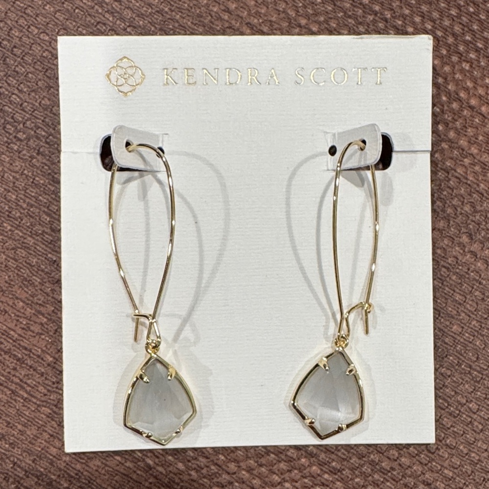 Kendra Scott Gold Dangle Earrings with Gray pearlescent Stones